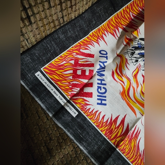 Vtg Highway To Hell Biker Bandana Skull Goth 80s AC DC 22x22" Made In USA Clean - Picture 5 of 5